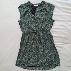 Les Serein Green/Black/White Dress with Tie and Button Details
